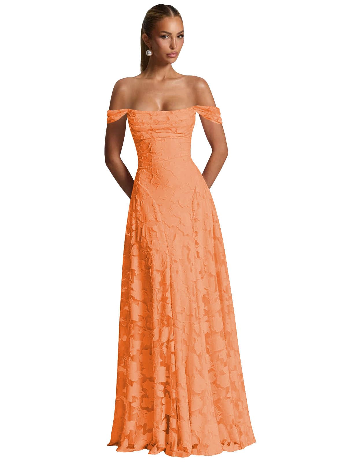 Off The Shoulder Floral Bridesmaid Dresses Long Lace Appliques Formal Gown A Line Wedding Guest Dress