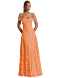 Off The Shoulder Floral Bridesmaid Dresses Long Lace Appliques Formal Gown A Line Wedding Guest Dress