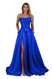 Satin Prom Dresses for Teens Long A-Line Cowl Neck Formal Evening Gown with Slit 2026 Maxi Ball Gowns