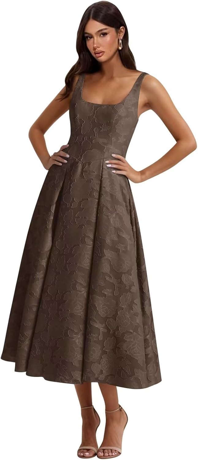 Floral Lace Bridesmaid Dresses for Women Tea Length A Line Pleated Wedding Guest Dress Formal Gown