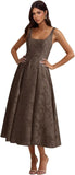 Floral Lace Bridesmaid Dresses for Women Tea Length A Line Pleated Wedding Guest Dress Formal Gown