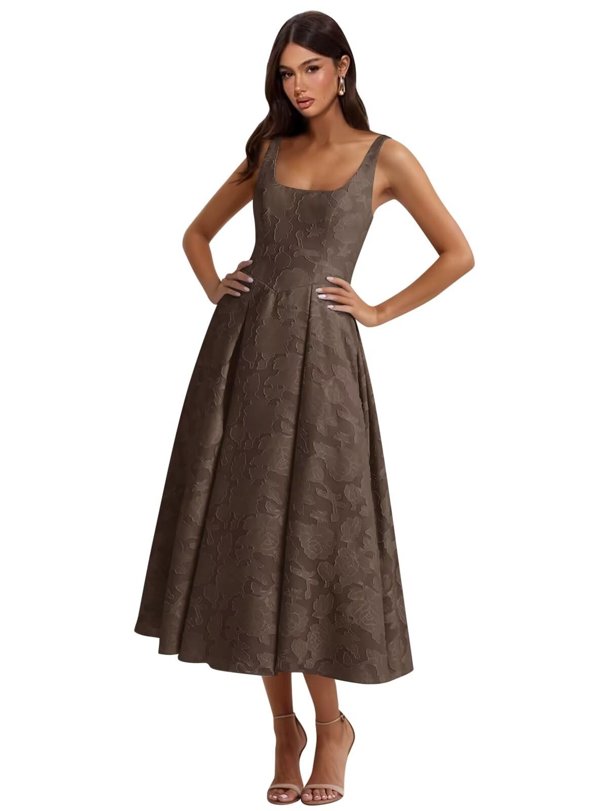 Floral Lace Bridesmaid Dresses for Women Tea Length A Line Pleated Wedding Guest Dress Formal Gown