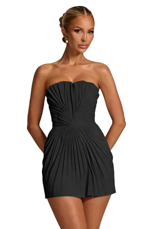 Chiffon Homecoming Dresses 2026 Strapless Pleated Short Prom Dress for Teens