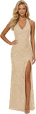 Women's Sequin Halter Prom Dresses with Split Long Mermaid Ruched Formal Evening Gowns 2026