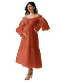 Eightale Tulle Tea Length Maternity Dresses for Photo Shoot Long Sleeve Pregnancy Gown for Baby Shower