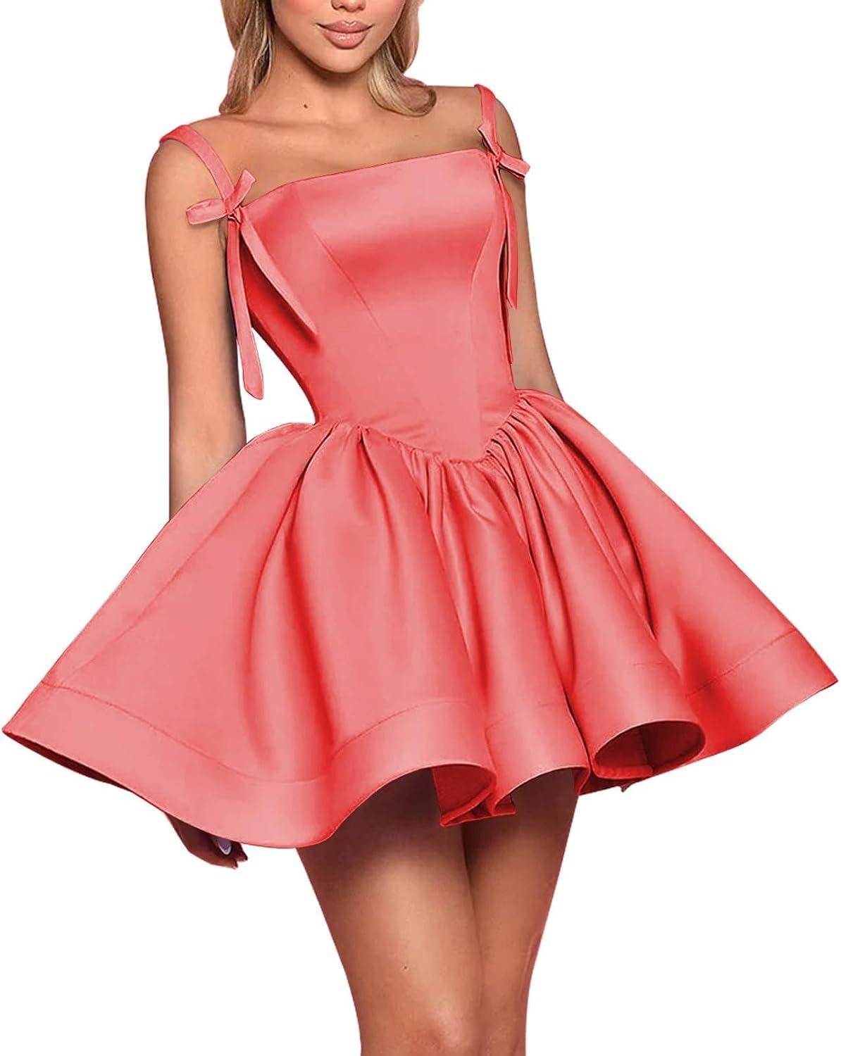 Satin Homecoming Dresses for Teens 2027 Spaghetti Straps Square Neck A-line Short Prom Dresses with Pockets
