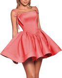 Satin Homecoming Dresses for Teens 2027 Spaghetti Straps Square Neck A-line Short Prom Dresses with Pockets