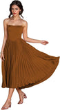 Women's Strapless Bridesmaid Dresses for Womens Tea Length Ruffle Satin Formal Prom Dress