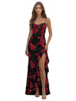 Spaghetti Straps Floral Embroidery Mermaid Prom Dress 2026 Long Corset Formal Evening Gowns with Ruffle Slit