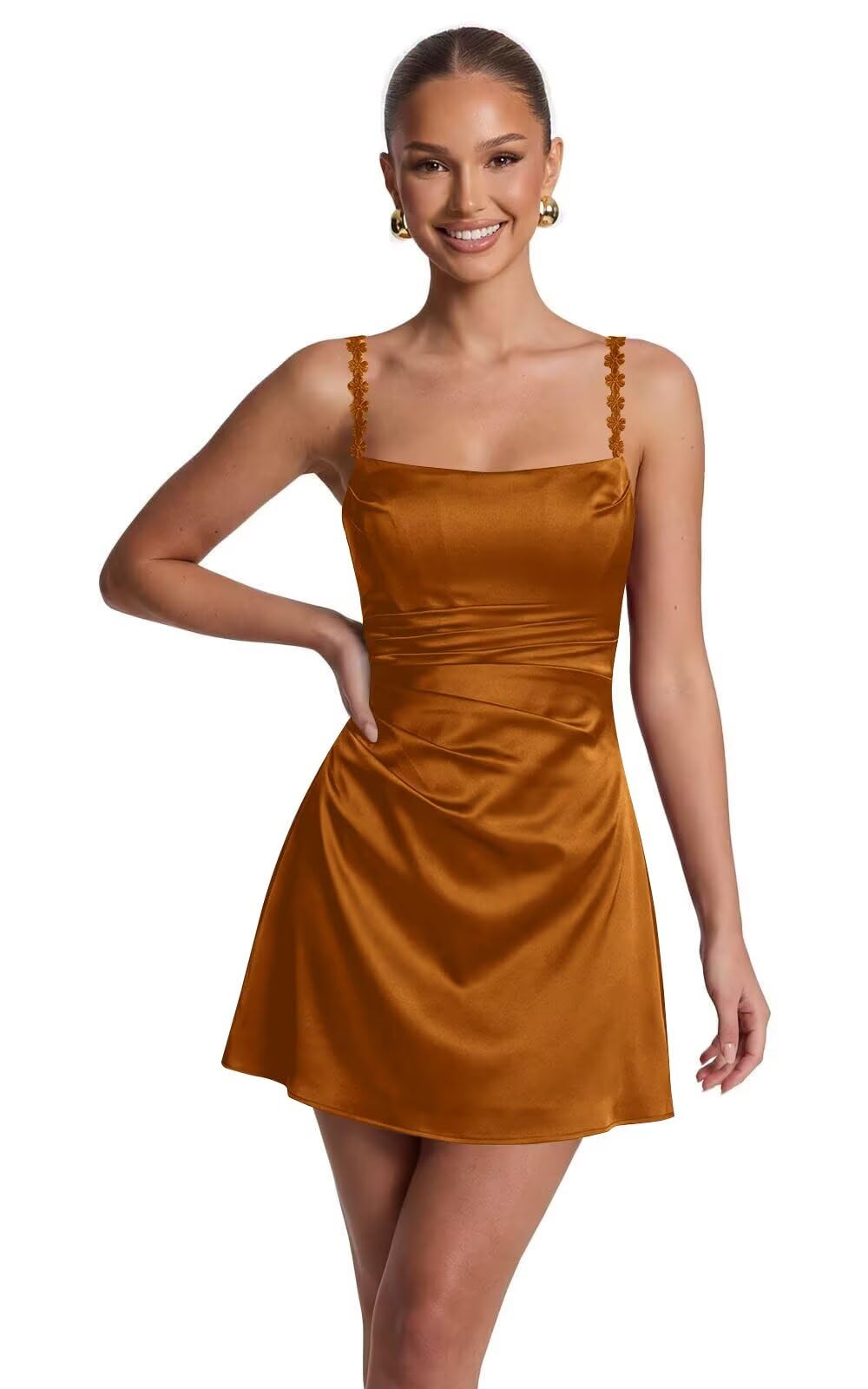 Satin Homecoming Dresses for Teens 2026 Spaghetti Straps Short Prom Dress A-line Pleated Cocktail Party Gowns
