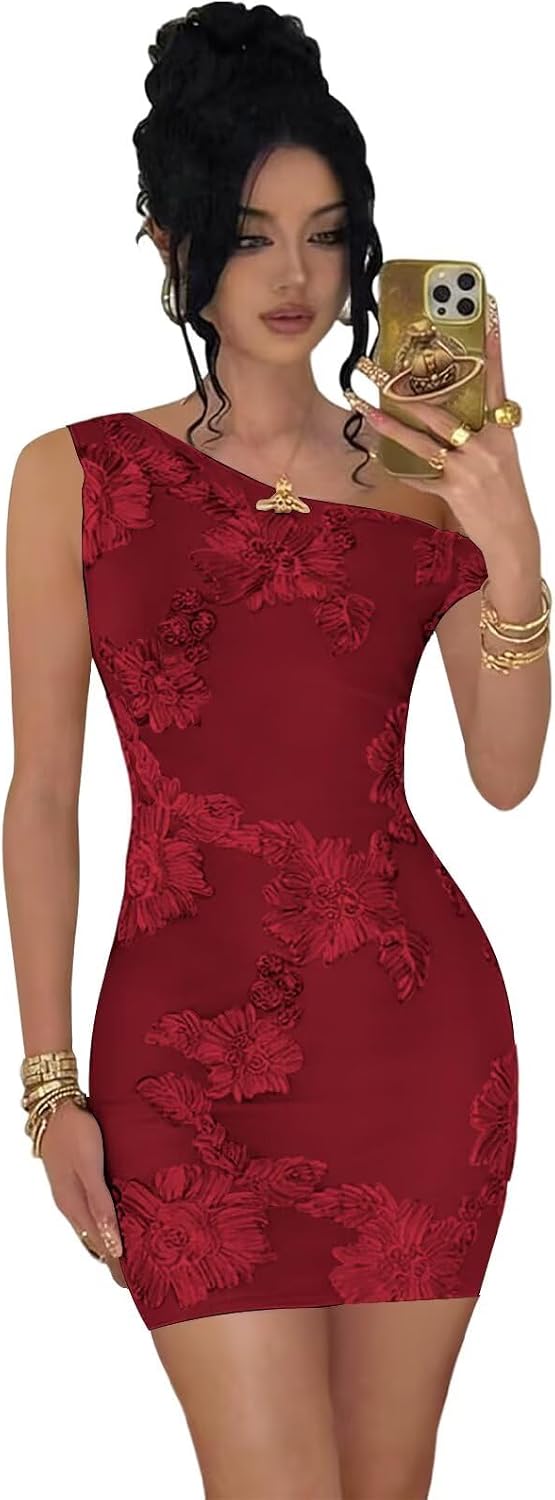 Tulle Floral Homecoming Dresses for Teens 2026 Short Lace One Shoulder Prom Evening Cocktail Dress