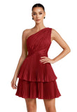 One Shoulder Satin Homecoming Dresses for Teens 2026 Short A-line Prom Dress Pleated Tiered Cocktail Party Gowns