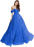 Sparkly Tulle Prom Dress 2026 Off The Shoulder Formal Dresses for Women Glitter A Line Long Ball Gown