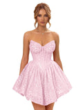 Strapless Sequin Homecoming Dresses for Teens 2026 Sparkly A-line Short Prom Dress Corset Cocktail Party Gowns