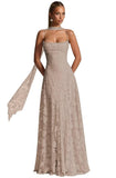 Floral Lace Bridesmaid Dresses for Women Long Spaghetti Straps Formal Evening Gowns with Scarf