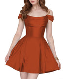 Satin Homecoming Dresses Short Wedding Dresses 2027 Off Shoulder Prom Dress with Pockets A Line Formal Party Gown