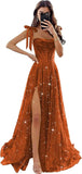 Tulle Prom Dresses with Slit Spaghetti Straps A Line Maxi Long Formal Dress