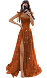 Tulle Prom Dresses with Slit Spaghetti Straps A Line Maxi Long Formal Dress