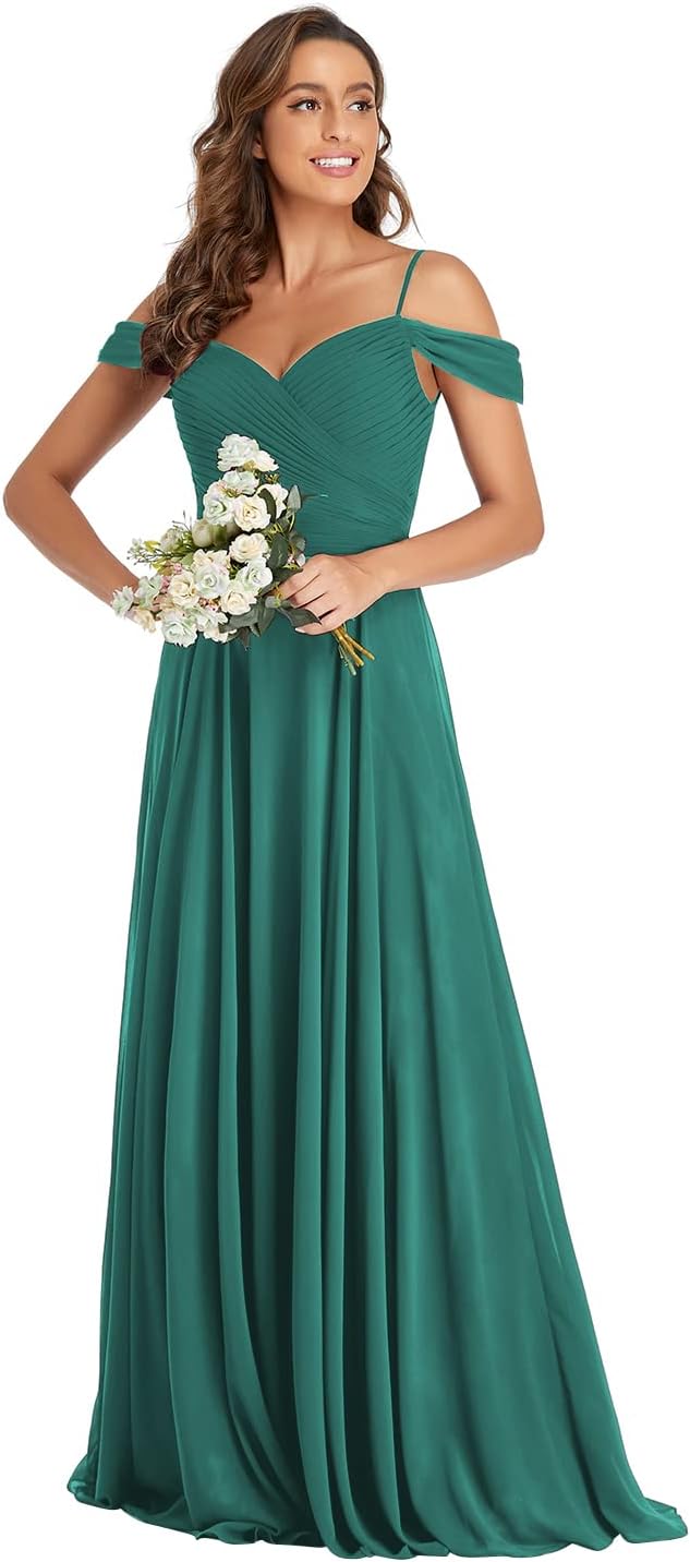 Off The Shoulder Chiffon Bridesmaid Dresses Long Spaghetti Straps A Line Formal Party Dress