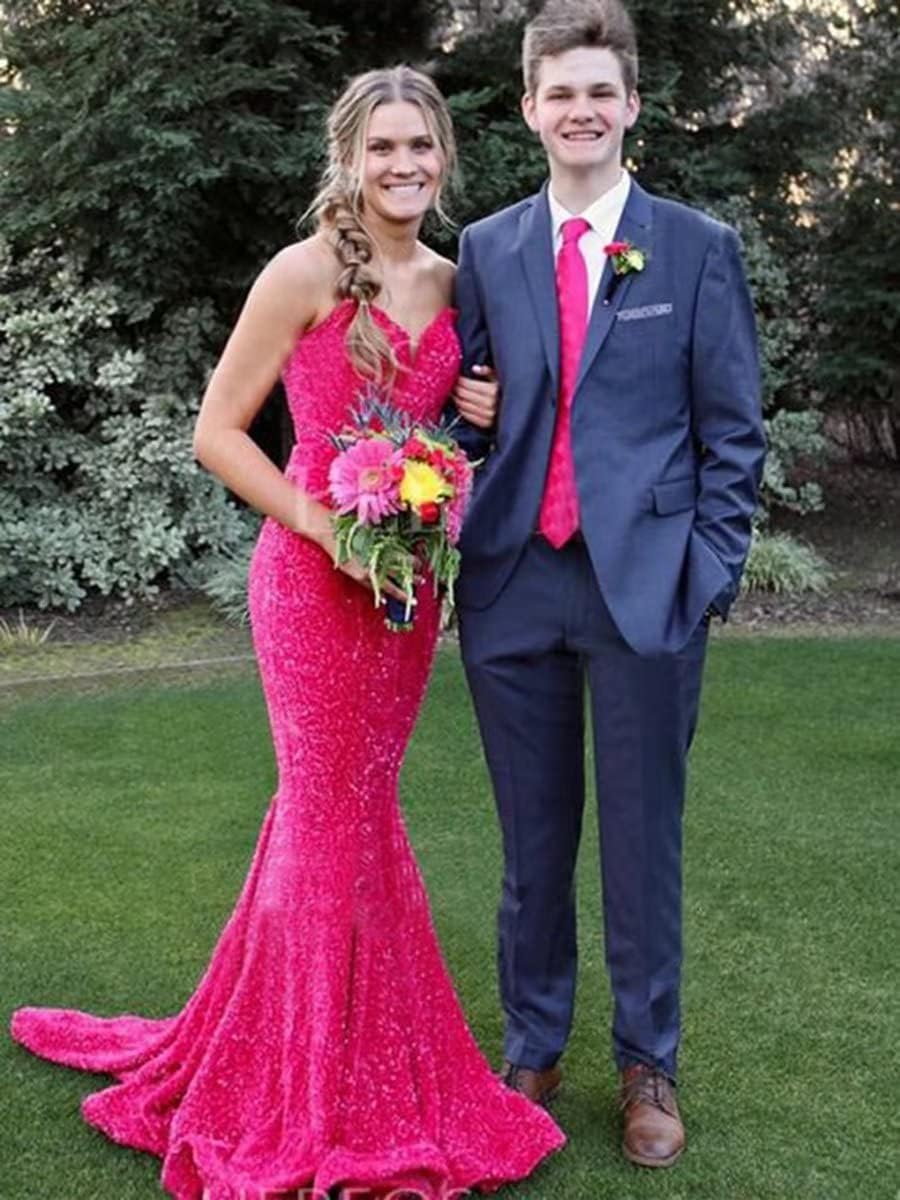 Women's Strapless Sequin Prom Dresses with Train Criss-Cross Mermaid Long Formal Evening Gowns