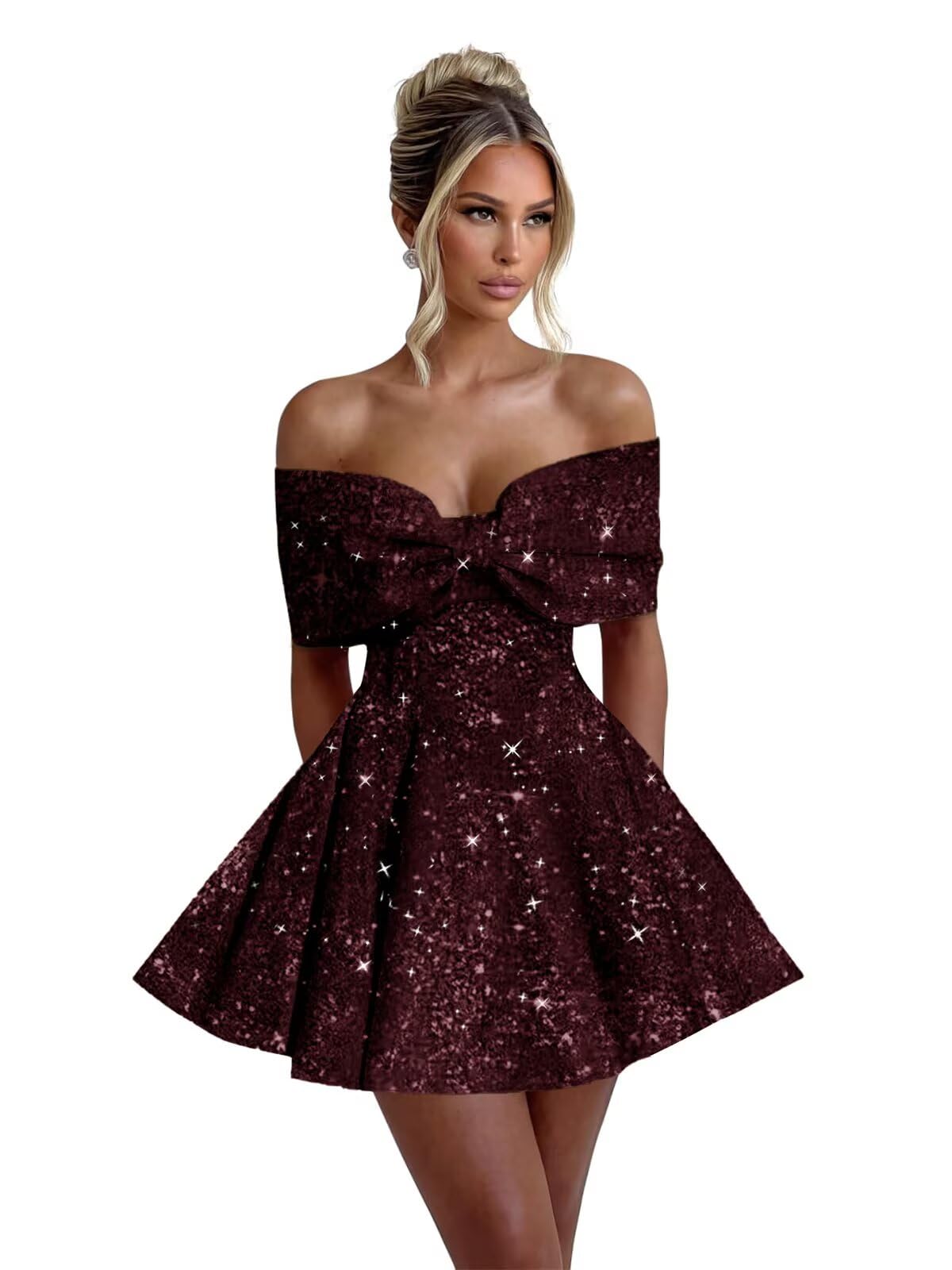 Sparkly Sequins Homecoming Dresses for Teens with Bow 2027 Strapless Short Prom Dress Cocktail Gown