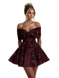 Sparkly Sequins Homecoming Dresses for Teens with Bow 2027 Strapless Short Prom Dress Cocktail Gown