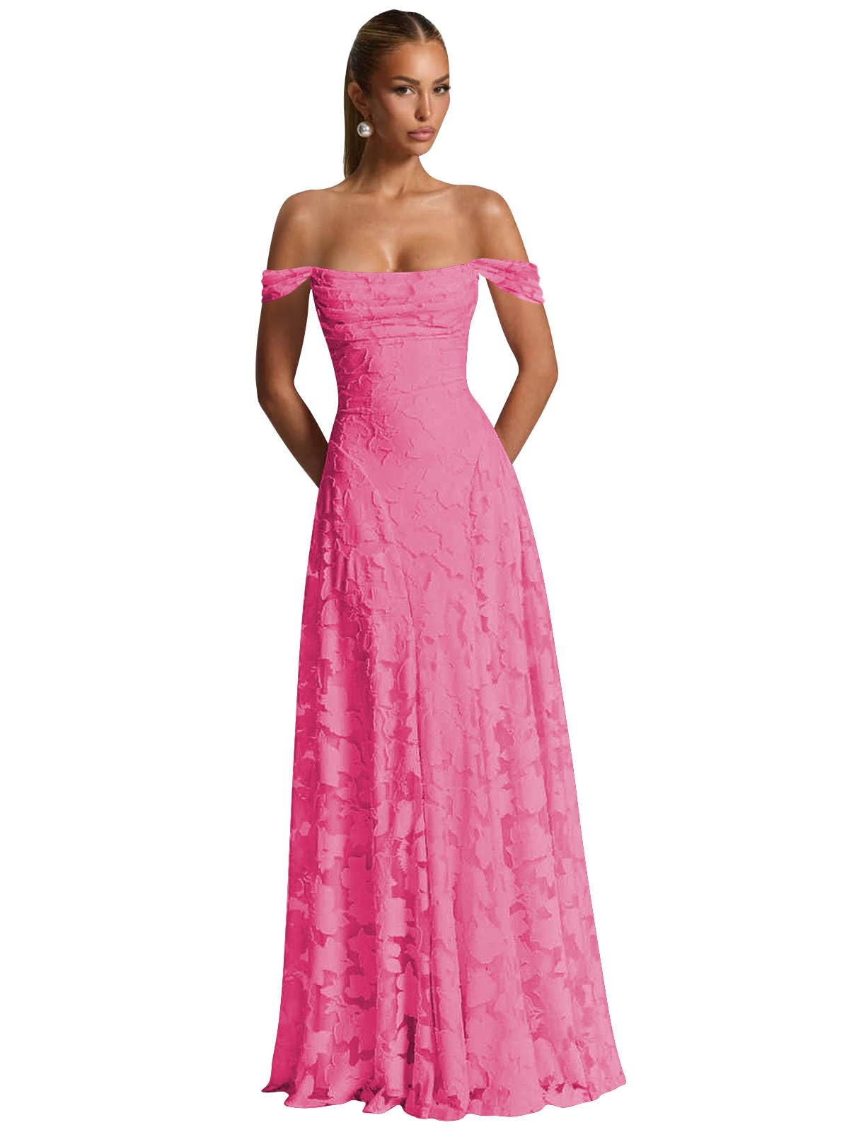 Off The Shoulder Bridesmaid Dresses Long for Women Formal Evening Gown Lace Wedding Guest Dress