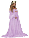 Kingbridal Pearl Tulle Maternity Dress for Photoshoot Long Puffy Sleeve Pregnancy Gown