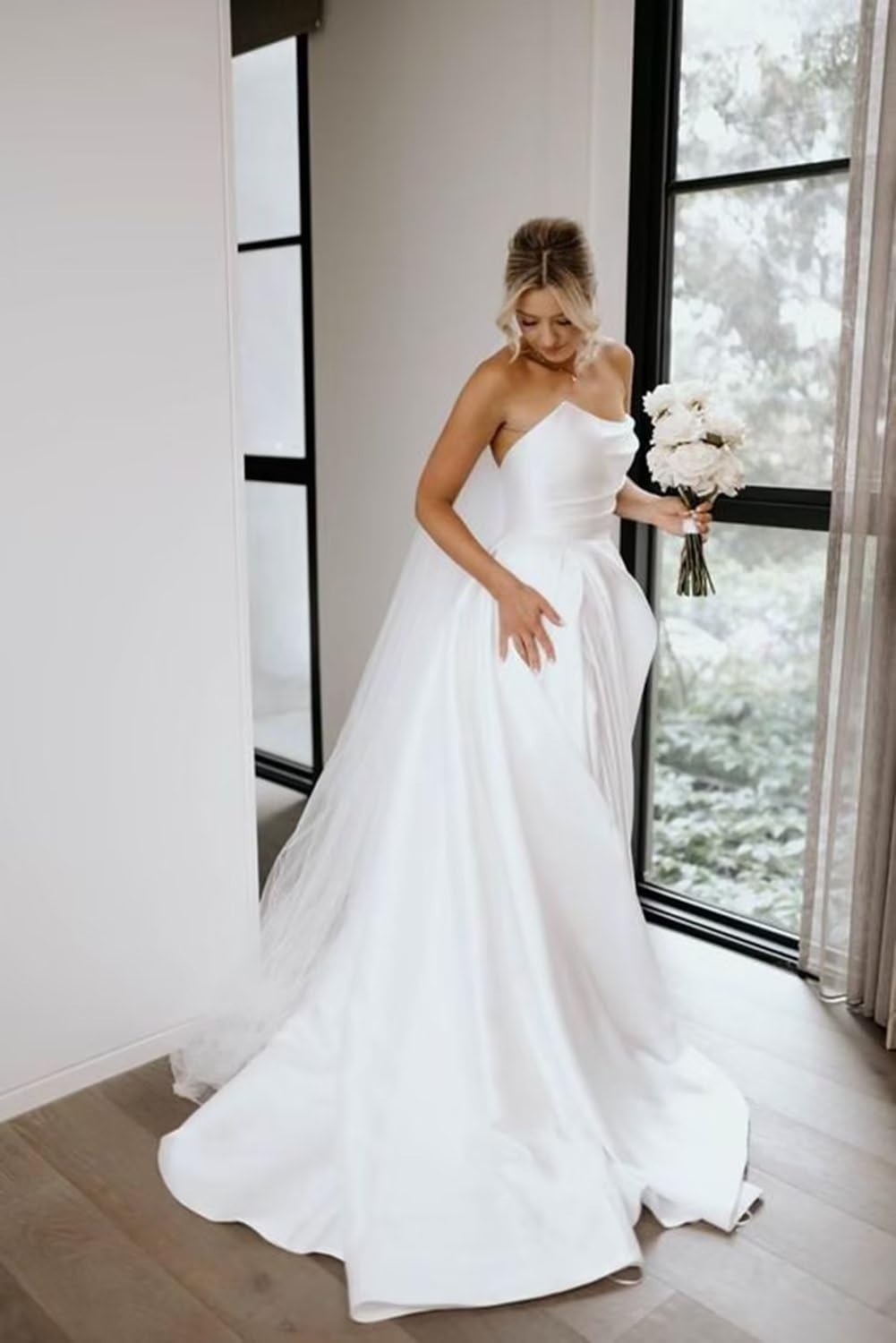 Trägerloses Ballkleid, langes Ballkleid, Satin-Brautkleid für die Braut, A-Linie, formelle Abendkleider mit Schlitz 