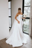 Trägerloses Ballkleid, langes Ballkleid, Satin-Brautkleid für die Braut, A-Linie, formelle Abendkleider mit Schlitz 