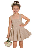 Sparkly Sequin Teen Flower Girl Dresses for Wedding Short Spaghetti Straps Cute Birthday Party Dress with Bow