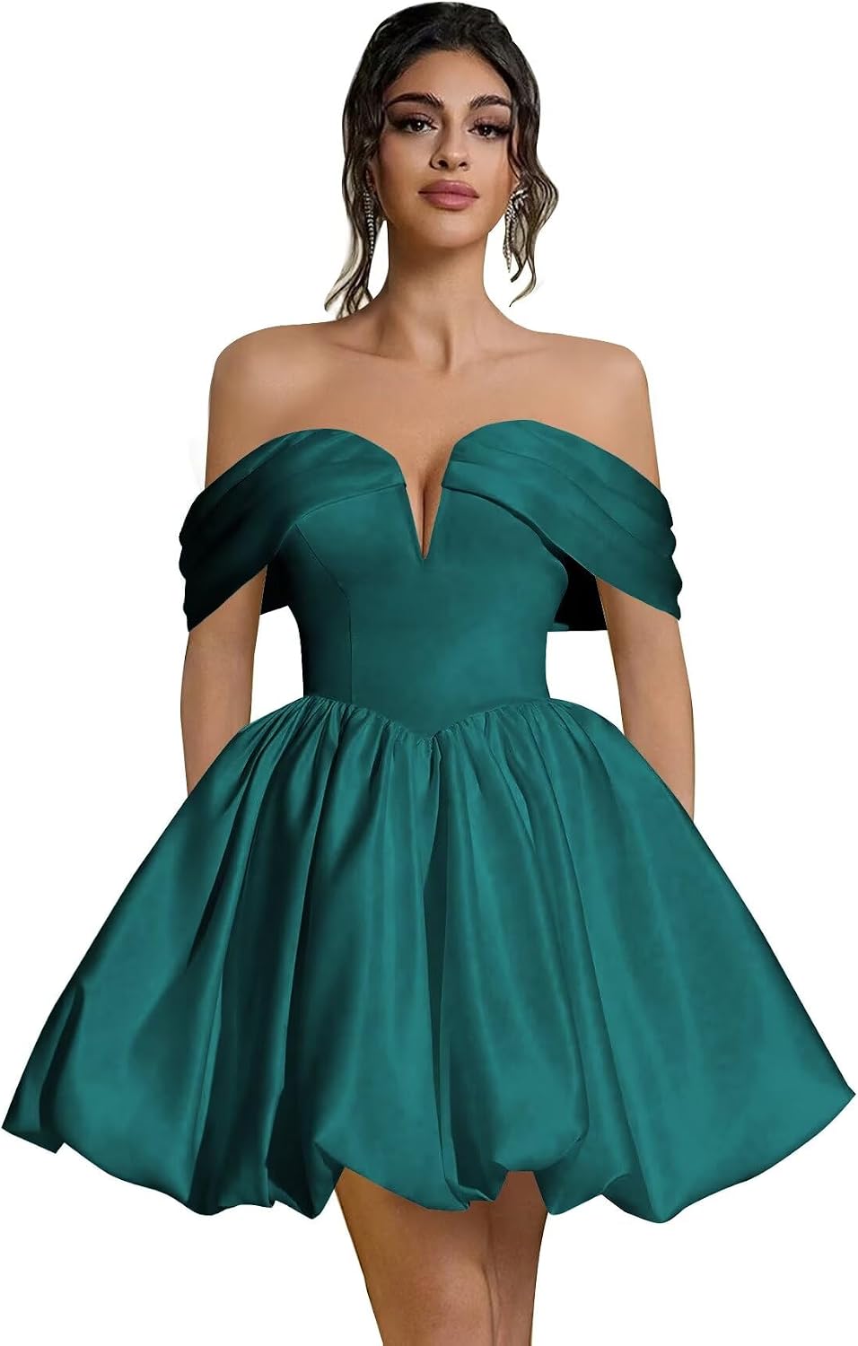 Off Shoulder Satin Homecoming Dresses Teens Short Bubble Dress A Line Mini Cocktail Party Gown