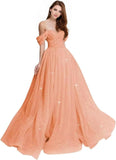 Sparkly Tulle Prom Dress 2026 Off The Shoulder Formal Dresses for Women Glitter A Line Long Ball Gown