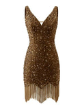 Kingbridal Gowns V Neck Sequin Homecoming Dresses for Teens 2027 Sparkly Tight Short Prom Cocktail Party Gowns with Tassels