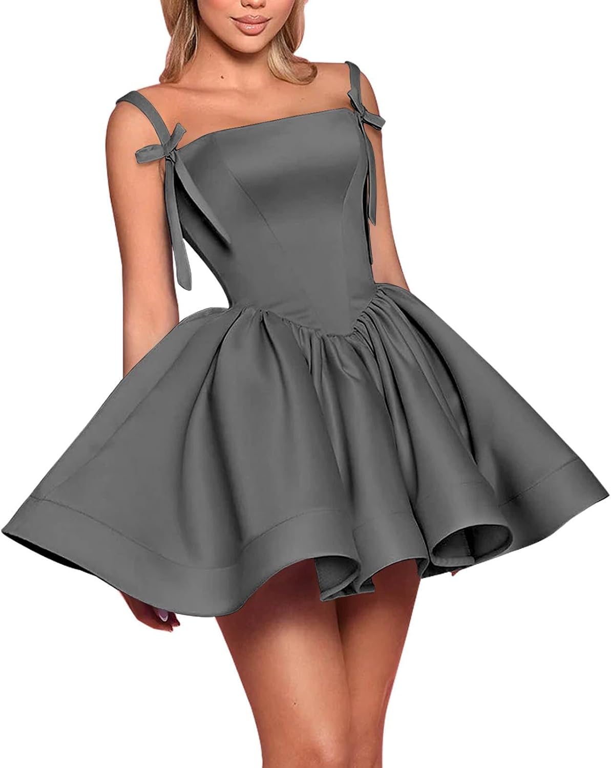Satin Homecoming Dresses for Teens 2027 Spaghetti Straps Square Neck A-line Short Prom Dresses with Pockets