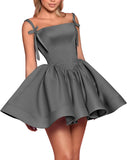 Satin Homecoming Dresses for Teens 2027 Spaghetti Straps Square Neck A-line Short Prom Dresses with Pockets