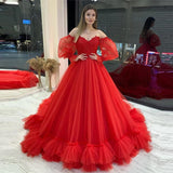 Off Shoulder Lace Appliques Ball Gown Quinceanera Dresses Long Sleeve Wedding Dress Bridal Gowns