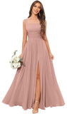 Kingbridal Chiffon A-line Bridesmaid Dresses for Women 2027 Long Square Neck Pleated Formal Evening Party Dress with Slit