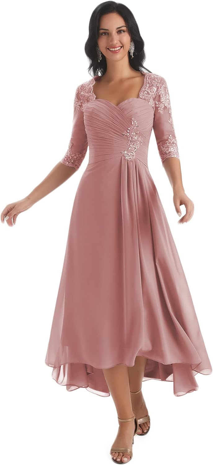 Women's Tea Length Mother of The Bride Dresses for Wedding Short Sleev – kingbridals Women's Tea Length Mother of The Bride Dresses for Wedding Short Sleev – kingbridals