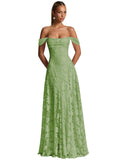 Off The Shoulder Bridesmaid Dresses Long for Women Formal Evening Gown Lace Wedding Guest Dress