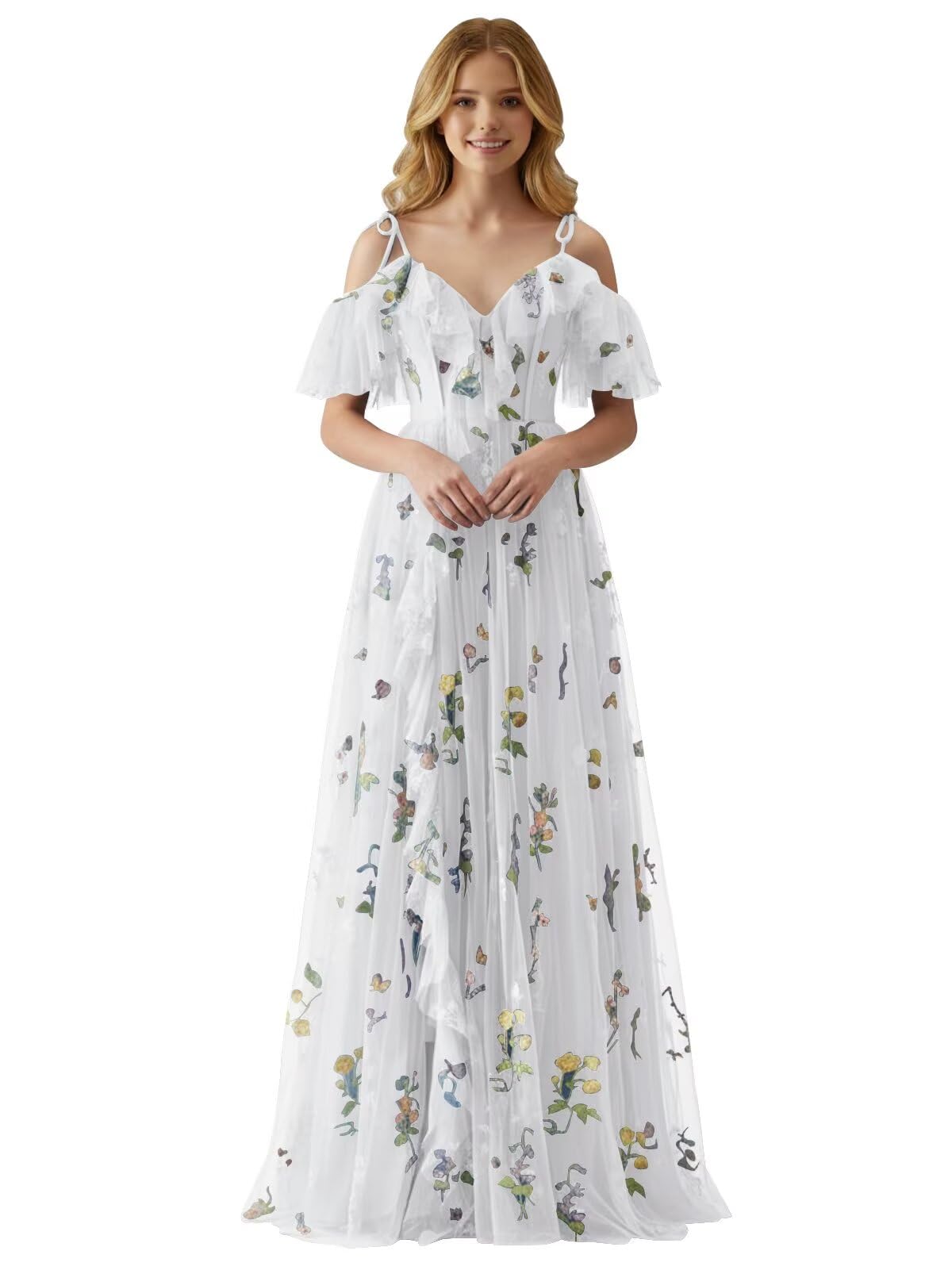 Fairy Tulle Junior Bridesmaid Dresses for Teen Girls Long Flower Embroidery Formal Prom Gown with Slit