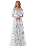 Fairy Tulle Junior Bridesmaid Dresses for Teen Girls Long Flower Embroidery Formal Prom Gown with Slit
