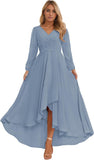 Long Sleeve Bridesmaid Dresses for Women 2025 V Neck Ruched Chiffon Formal Dress