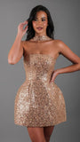 Strapless Sequin Homecoming Dresses for Teens Short Prom Dress Sparkly A-Line Cocktail Party Gowns with Pockets