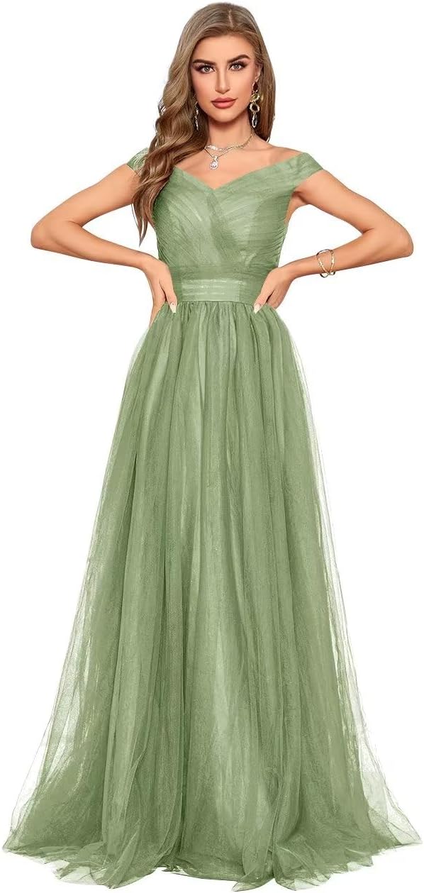 Schulterfreies Ballkleid, langes Ballkleid für Damen, A-Linie, Herzausschnitt, mehrlagiges Tüllkleid für Hochzeit, Abendparty 