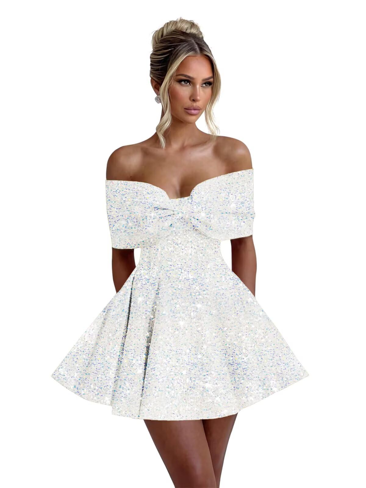 Sparkly Sequins Homecoming Dresses for Teens with Bow 2027 Strapless Short Prom Dress Cocktail Gown
