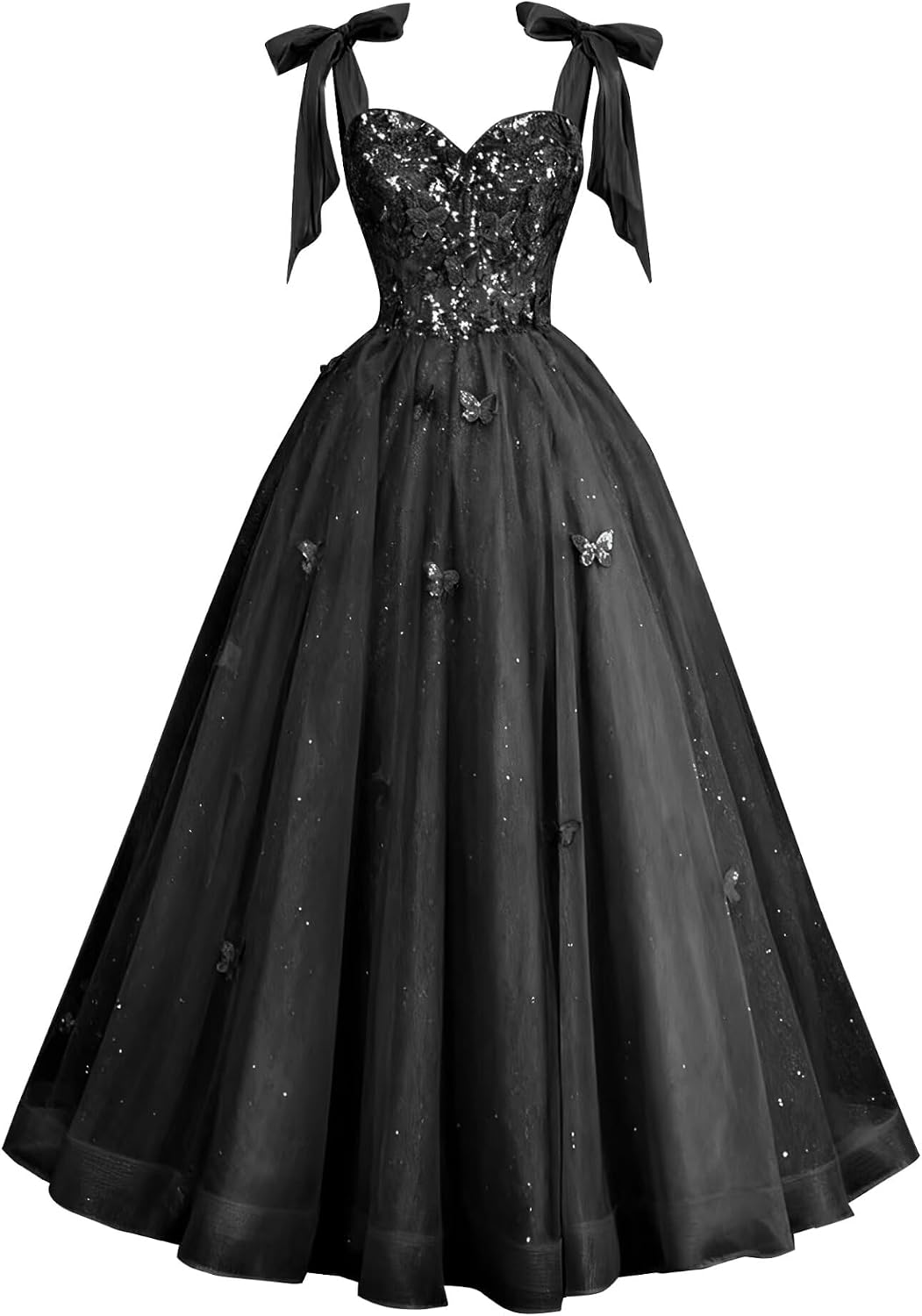 Glitter Tulle Prom Dress for Teens 3D Butterfly Long Ball Gowns Sequin Princess Quinceanera Dresses with Bow