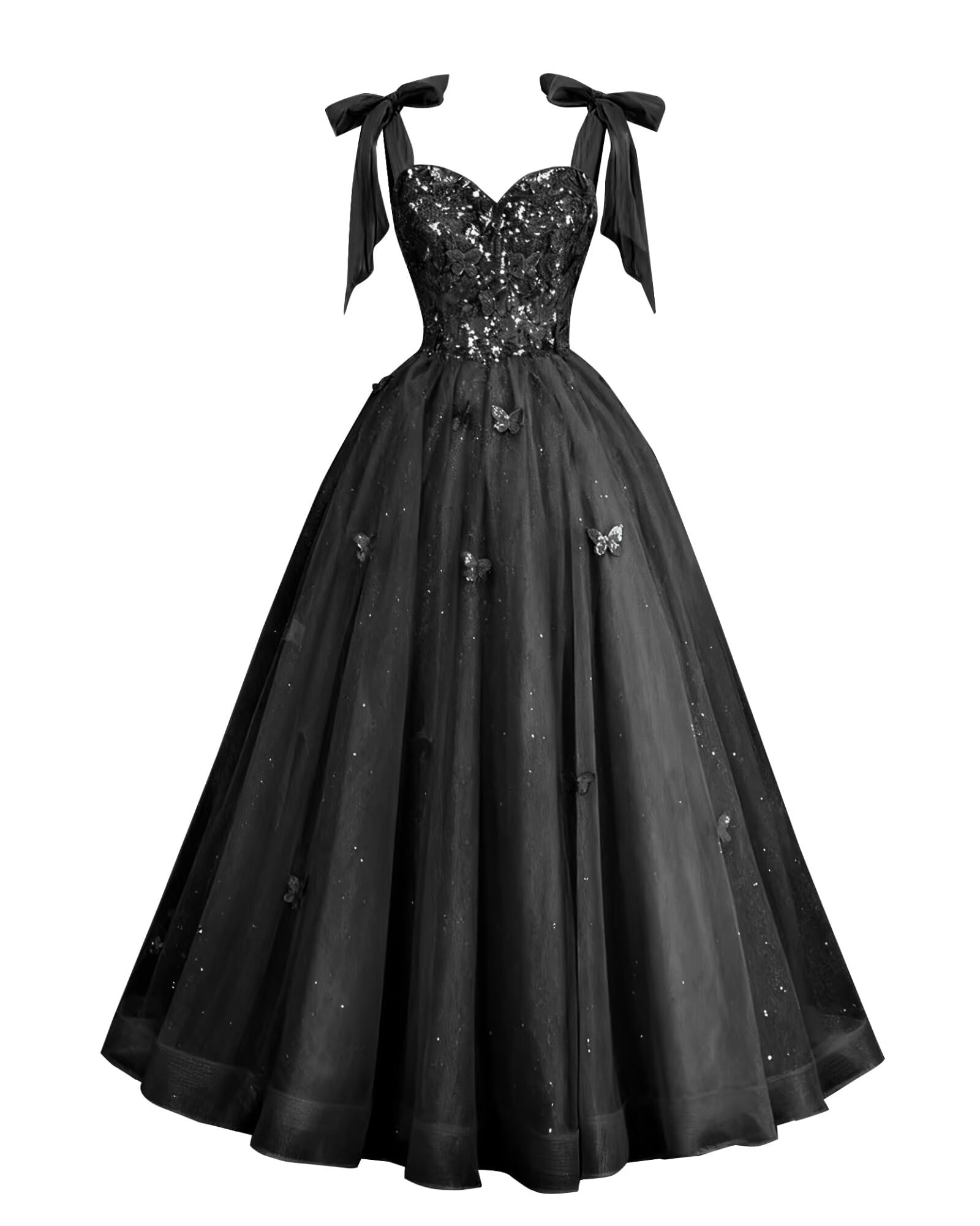 Glitter Tulle Prom Dress for Teens 3D Butterfly Long Ball Gowns Sequin Princess Quinceanera Dresses with Bow