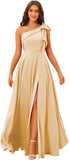 One Shoulder Bridesmaid Dresses Long for Women Satin Formal Gown Wedding Guest Dress