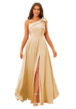 One Shoulder Bridesmaid Dresses Long for Women Satin Formal Gown Wedding Guest Dress